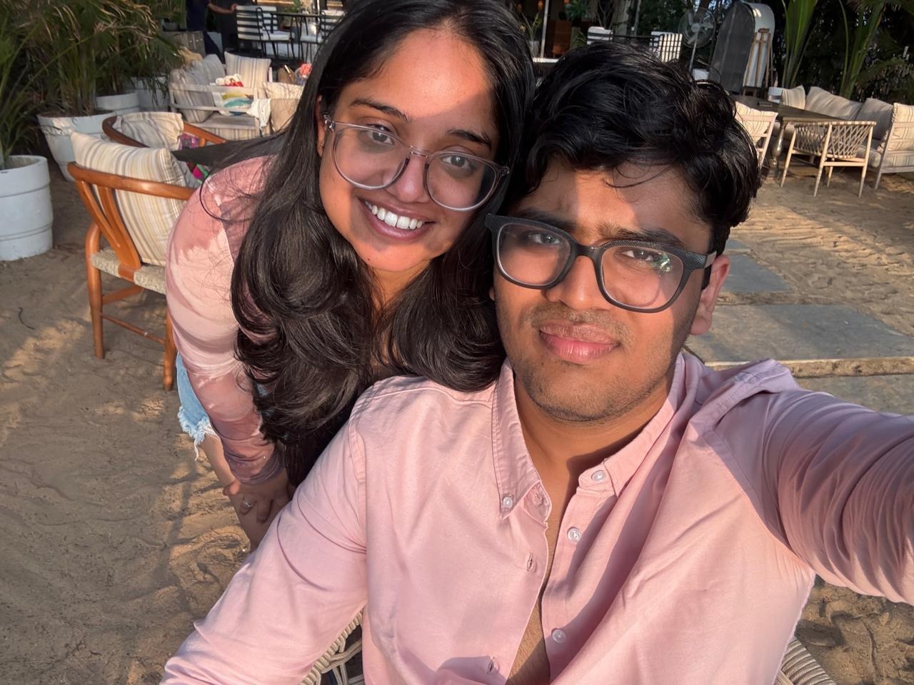 Couple smiling together outdoors