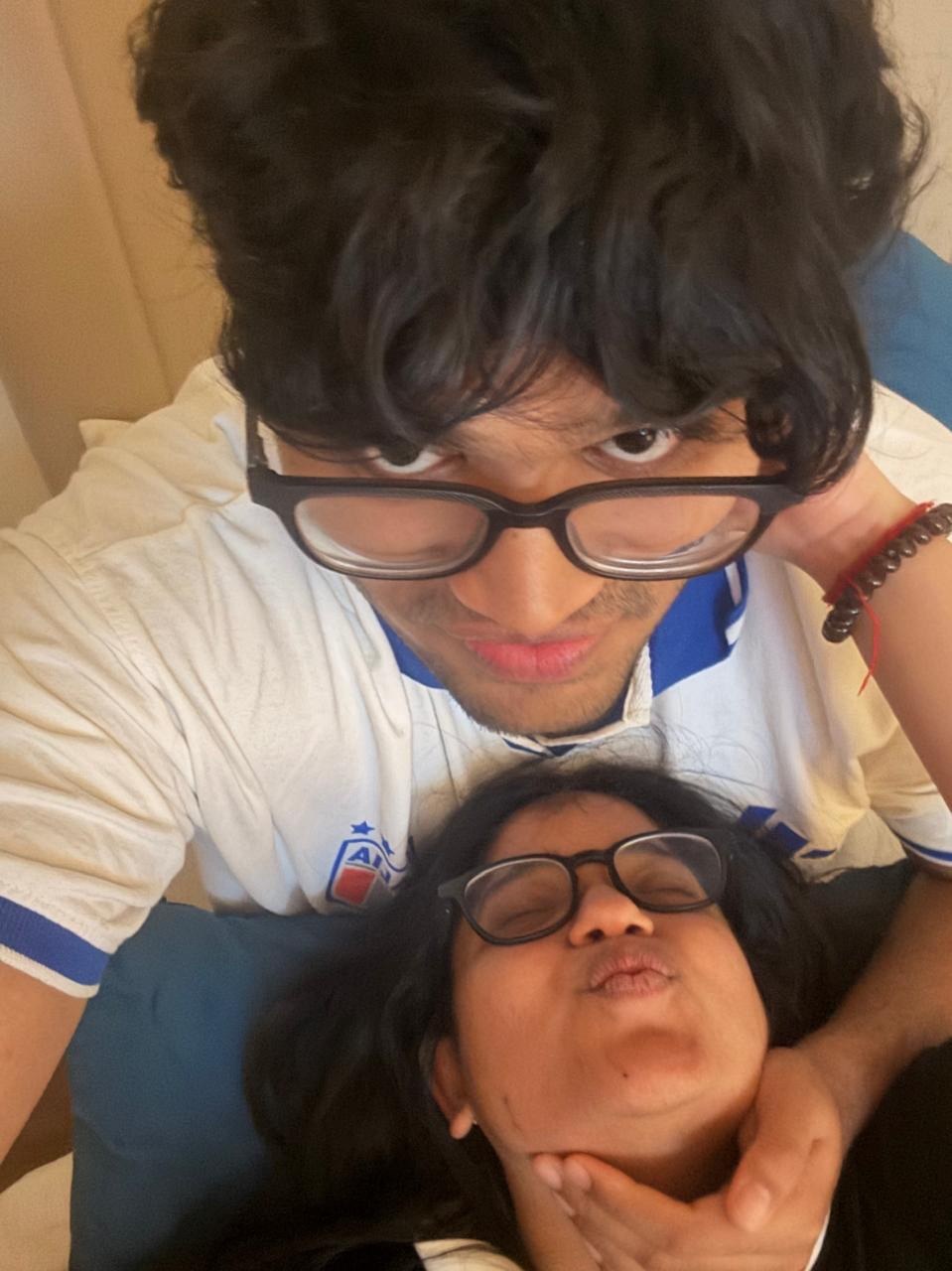 Playful couple selfie